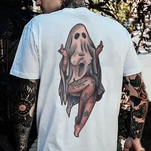 Naughty Sexy Lady Ghost with Tattoo Black Print T-shirt