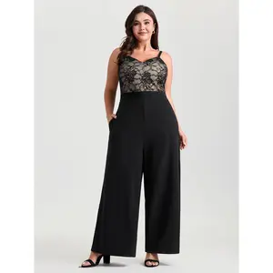 【Summer Turn-Up】BlOOMCHIC Plus Size Floral Lace Lined Color Contrast Jumpsuit [M-6X] 2026 Summer Pick for Mother's Day