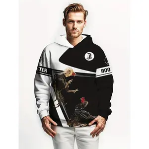 Latest Mens Clothing Fashion 3d Rooster Pattern Print Hooded Long Sleeve Pullover Sweatshirts Spring Fall Casual Daily Wear