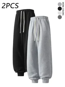 2-Pack Men's Solid Color Sweatpants,Loose Fit Plain Casual Trousers,Basic Sports Pants,Unisex Versatile knit Joggers,Suitable For Daily Wear,Commuting,for Fall Menswear,available in 2 pack & 1-pack options,Please place an order according to size chart