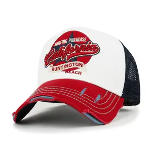 ililily PREMIUM California Huntington Round Embroidery Hat Vintage Baseball Cap