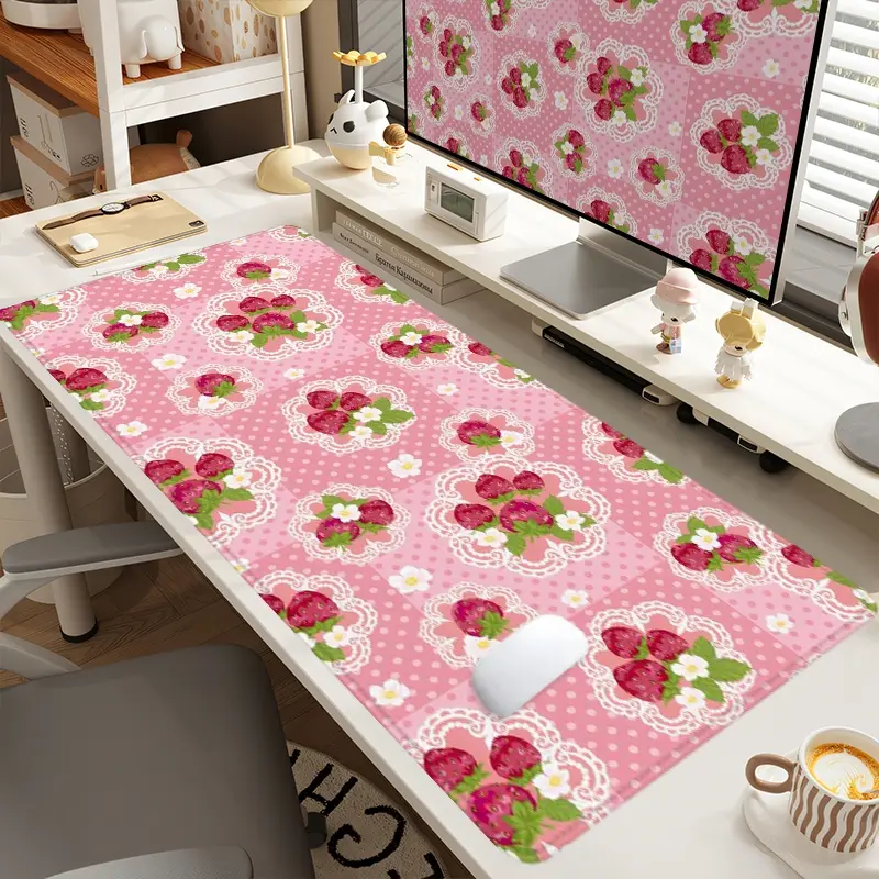 1pc Extra Large Strawberry Mouse Pad Sweet Desk Pad,Computer Keyboard Mousepad with Non - Slip Rubber Base Durable Stitched Edge Perfect Gift for Home and Office, Desk Accessories