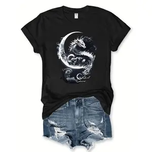 Women's Dragon Print TShirt Featuring Silent Claws Text and Dragon Pattern Soft SkinFriendly Round Neck Short Sleeve Casual SpringSummer Top GiftOption