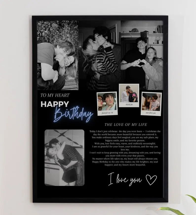 Custom Birthday Photo Collage Print, Romantic Couples Keepsake, Anniversary Gift Wall Art
