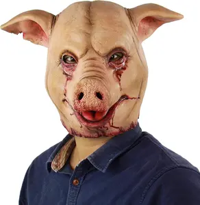 Scary Animal Latex Mask Halloween Costume Cosplay Props Bloody Pig Head Butcher Horror Adult Head Mask for Theme Parties and Halloween Events