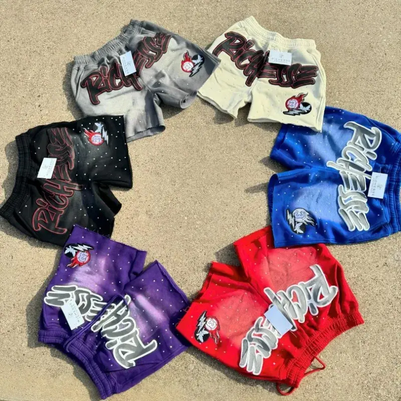 2000s clothesY2K Harajuku Men Shorts Rhinestone Letter Print Cotton sweatpants Fashion NEW Hip Hop Basketball Streetwear Loose Casual Shorts