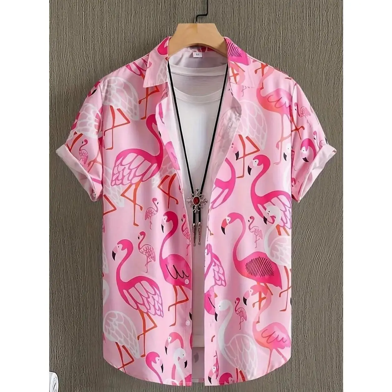 Men's Hawaiian Shirt, Flamingo & Tropical Print Casual Button Up Shirt Gift For friends