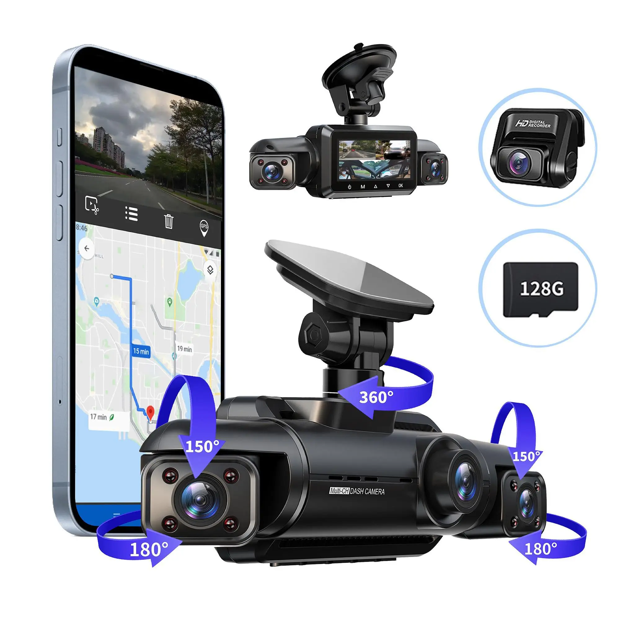 4-Channel 1080P Dashcam Front & Rear & Left & Right, 4X Coverage Dash Camera, Car Gadgets, Car Camera, Practical Video Recorder, Car Electronics