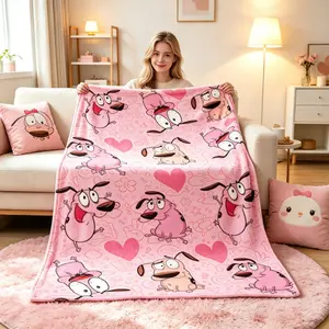 Cowardly Dog Inspired Pink Cartoon Flannel Blanket, Soft Cozy Lightweight Plush Throw for Adults Kids, Sofa Birthday Christmas Gift