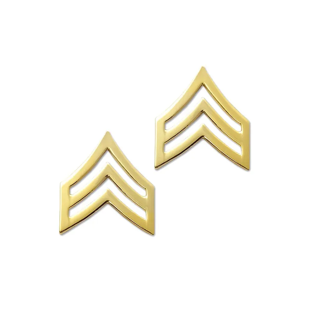 Police Sergeant Sta-Brite Gold Rank Pin Tall 15/16" Pair
