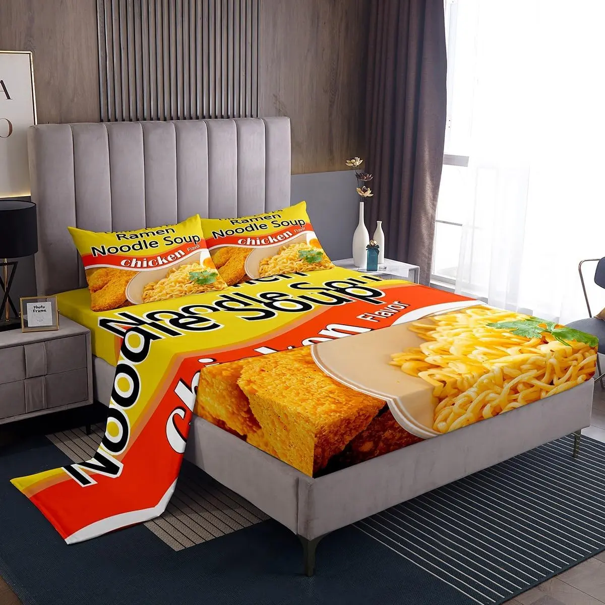 Feelyou Japanese Ramen Pulled Pork Noodle Theme Bedding Set - 1 Pack, Soft Breathable Microfiber Bedding Supplies with Deep Pocket Fitted Sheet, Soft Breathable Flat Sheet & Bedroom Linens, Soft Breathable Sheet