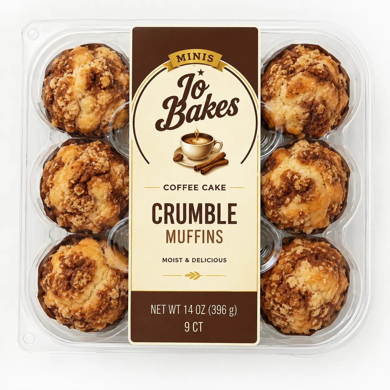 JO BAKES Coffee Cake Crumble Muffins, 14 oz, 9 Count