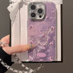 IPhone 13/16/17 Pro Max | Purple Bow Flower | Bracelet | Best Friend Gift | Suitable for iPhone 11 12 13 14 15 16 17 Pro Max