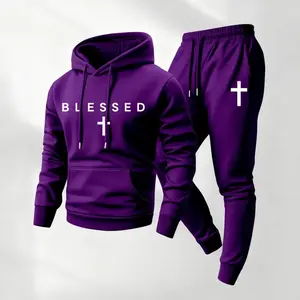 Men's Blessing Printed Hoodie and Rope Sports Trousers Set, Men's Dress, Casual Sports Long-Sleeved Hooded Jacket and trousers, Suitable for autumn and winter, Men's Daily Wear, Outdoor Sportswear, Sportswear, Sportswear, Casual Summer ClothingRAIMENTRY