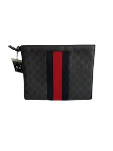 Pre-owned GUCCI leather Clutches & Wristlets GG Supreme Web pouch