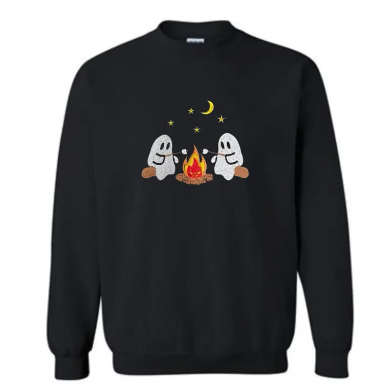 Cute camping ghosts embroidered gildan sweatshirt