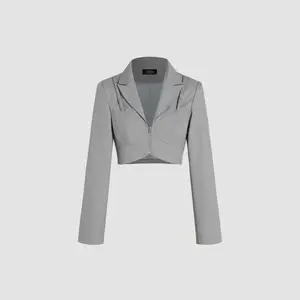 Cider [size 2-10] Woven Solid Zip Up Crop Blazer