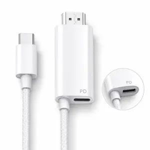 USB-C to HDMI Cable for iPhone 15/16/17, 4K@60Hz Type-C HDMI Adapter with 100W PD Input, 6.6FT Braided HDMI Cord for MacBook Pro/Air, iPad Pro, Samsung Galaxy, TV, Monitor, Projector, Tech Gift for Dad