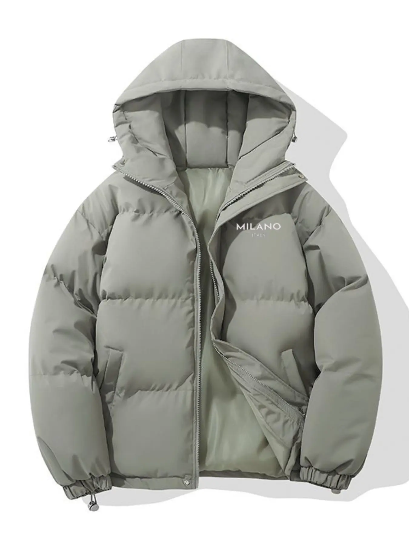 Men's Winter Hooded Cotton Quilted Puffer Jacket, Windproof Fleece Lined Thick Warm Coat with Print Pattern, Casual Long Sleeve High-Quality Outerwear