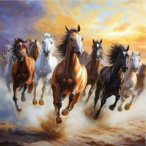 5D DIY Full Diamond Round Diamond Painting - Diamond Art Kit Running Horse Mosaic, Canvas - DIY Decorative Painting, Home Wall Decor, Suitable for Halloween and Christmas, Birthday and Anniversary Gifts, Diamond Painting Kits