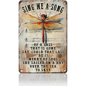 Dragonfly Sign Dragonfly Garden Decor Sing Me a Song of a Lass Hippie Vintage Tin Sign Dragonfly Wall Art Metal Tin Sign Housewarming Present 8x12inch