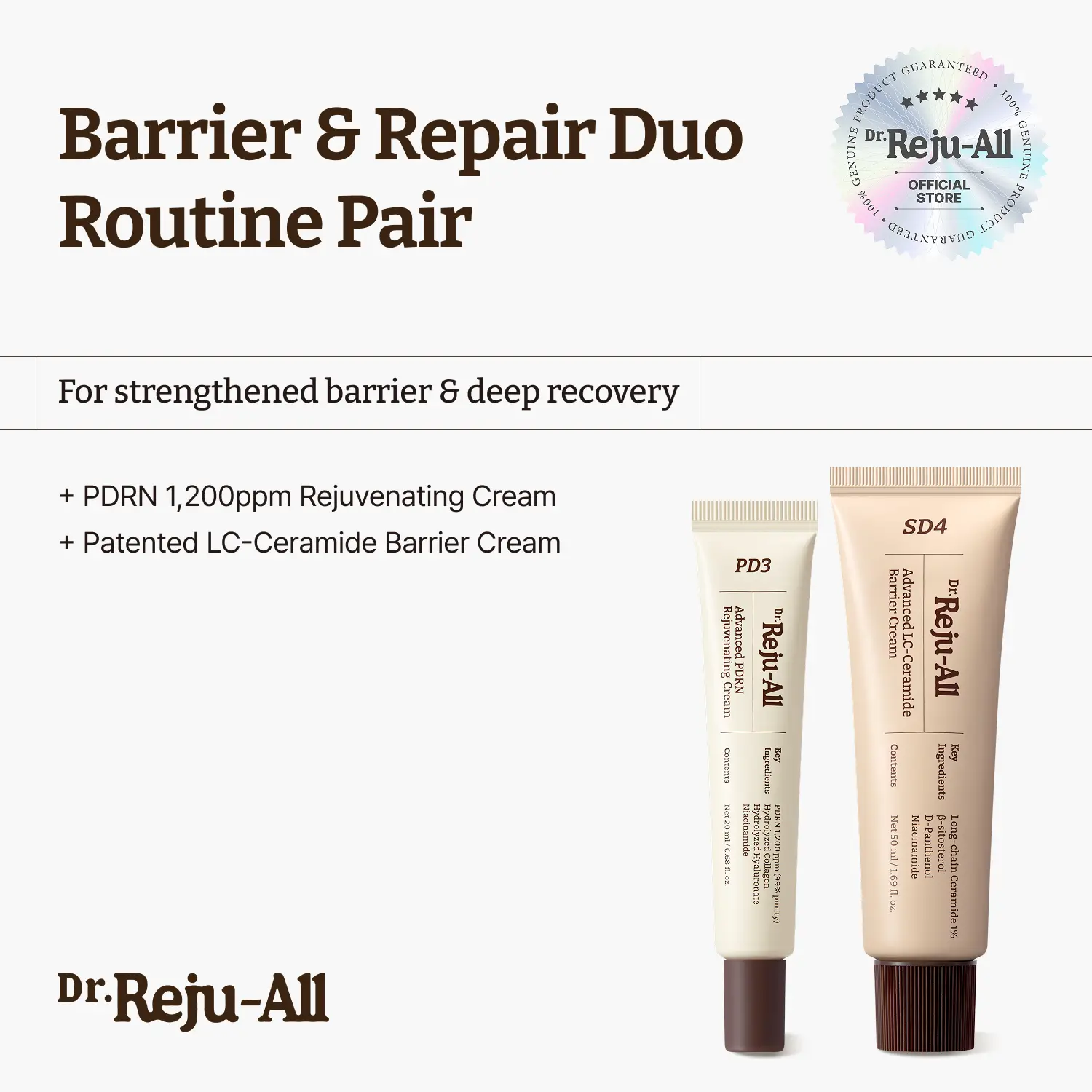 [Official]Dr.Reju-All Barrier & Repair Duo  - Advanced PDRN Rejuvenating Cream & LC Ceramide Cream Daily Moisturizers Elastic Skin Moisturize Deep Nourishing, Barrier Intensive Cream
