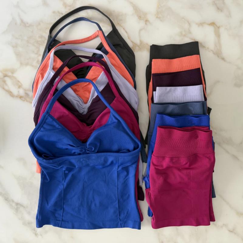 LANDAMCO women Impact Gym 2pcs Longline Strappy Top Workout Vest Scrunch Shorts Sports Suit Fitness Clothes Seamless Yoga pickles and pins set eco friendly activewear cotton tank bra Traditional Embroidered Muslim Robe wrinkle-free shirt Halter