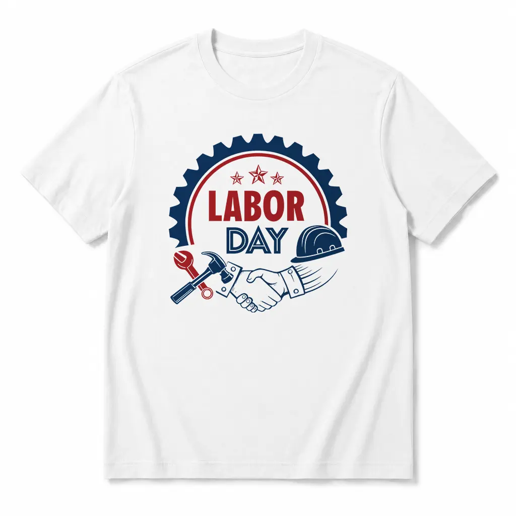 Men's Cotton Retro Graphic T-Shirt - Regular Fit, Short Sleeve, Labor Day Handshake Worker Tools Print Casual Tee