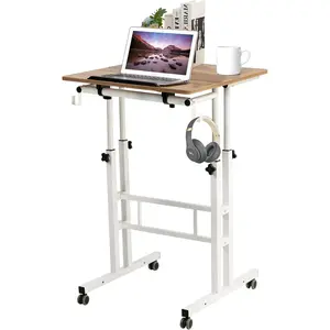 Mobile Standing Desk, Portable Stand Up Desk, Height Adjustable Small Standing Desk Converter with Wheels Computer Workstations, Rolling Desk Laptop Cart for Standing or Sitting, Vintage Oak