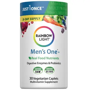 Rainbow Light Mens Multivitamin One + | 30 Caplets | Real Food Nutrients, Digestive Enzymes & Probiotics