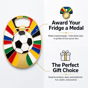 GLAD & HANDY 2026 New Soccer Fridge Magnet Bottle Opener, Magnetic Beer Opener with Cap Catcher, 360 Degree Spinner, Zinc Alloy Enamel Bar Tool Gift for Men, Dad, Boyfriend, Game Night