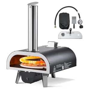 VEVOR Dual Fuel Pizza Oven Outdoor, 12 in Wood Fire Propane Gas Pizza Oven, Pellet Propane Pizza-Maker with Thermometer, Iron Spray Electric Rotation Pizza-Cook for Outside Camping Backyard