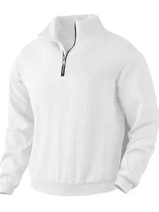 Men's Quarter Zip Stand Collar Pullover Sweater Knitwear Vintage Style Casual Long Sleeve Top, Warm Geometric Pattern, Fall & Winter Fashion Clothing, Layered Valentine's Day and New Year's gift for him