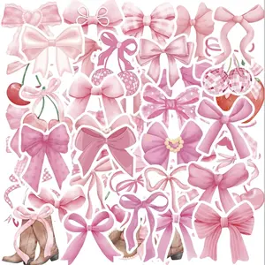 Rakuto Coquete Water Bottle Stickers - 100 Pcs Pink Bows Stickers for Girls Adults, Cute Scrapbook Vinyl Waterproof Aesthetic Decals for Water Bottles Laptop Phone Journaling
