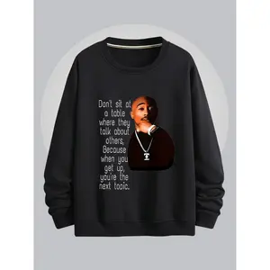 Men's Seasonal Breathable Pullover Sweatshirt, Tupac Slogan Print, Relaxed Fit, Outdoor Sports Top (Sizes S-XXXL)