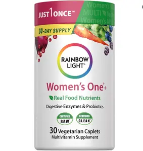 Rainbow Light Womens Multivitamin One + | 30 Caplets | Real Food Nutrients, Digestive Enzymes & Probiotics