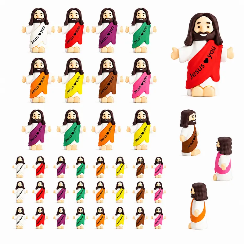 Mini Jesus Figurine Christian Desk Decor - Colorful Small Religious Toy Collectible