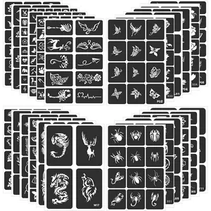 Henna Stencils Kit 24 Sheets – 400+ Reusable Tattoo Stencils for Kids Teens Adults, Airbrush & Temporary Tattoo Stencils for Face Hand Finger, Mehndi Stencil