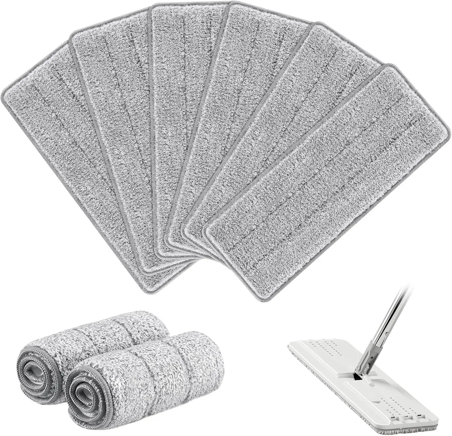 Flat Mop Pads Compatible with Joymoop Mop and Bucket Set with Wringer, Washable & Reusable Microfiber Mop Head Refills for Oshang Bosheng Mop - 13" X 4.9", 6 Pack Grey Only