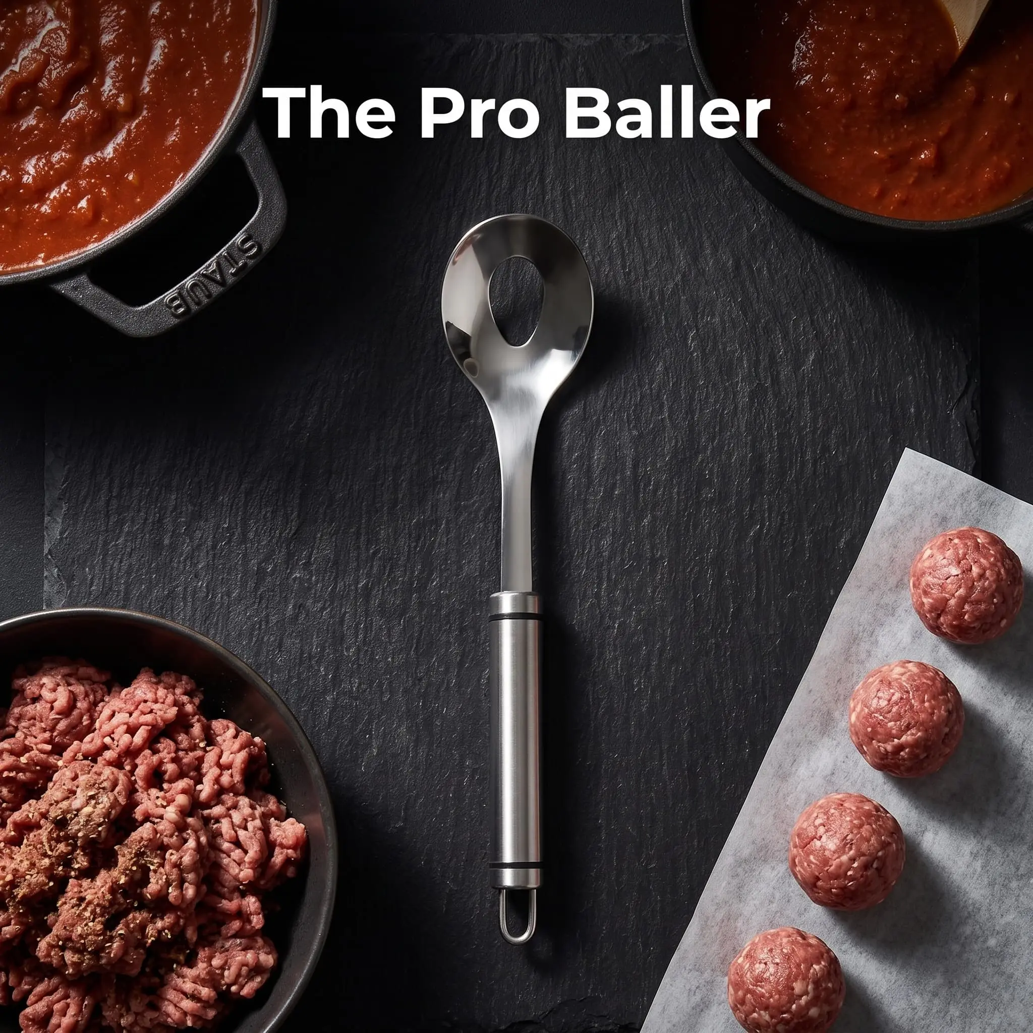 Meal Prep Meatball Maker Spoon, 9.4in 304 Stainless Steel Scoop, Dishwasher Safe, Batch Cooking Tool