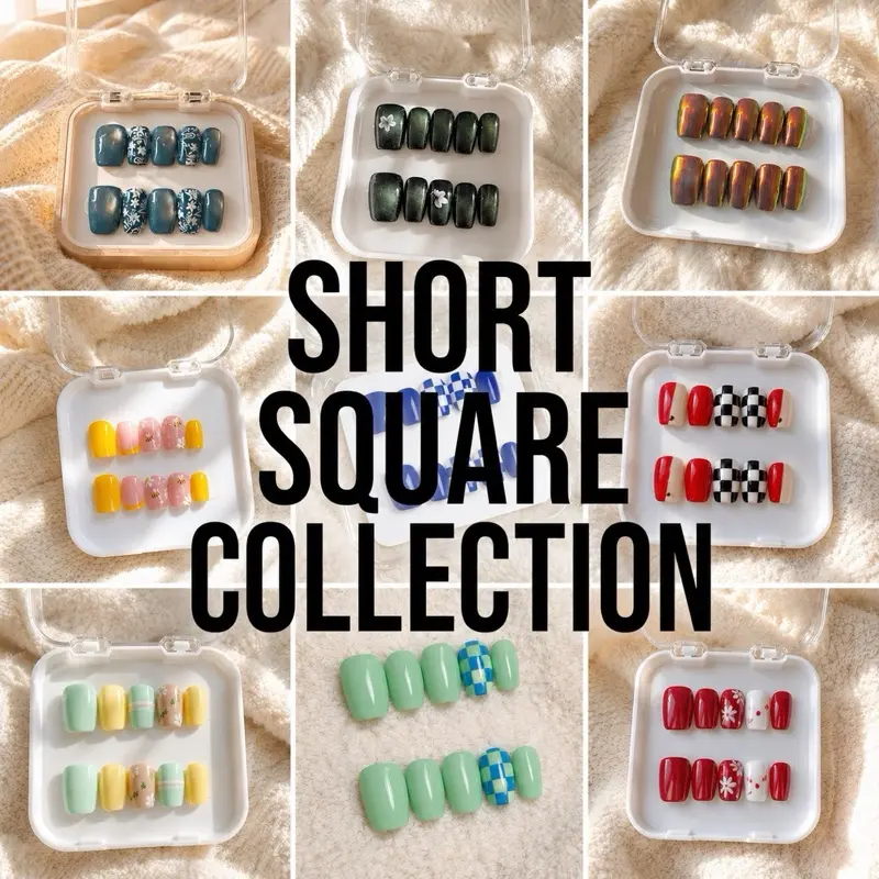 Press On Nails Short Square Collection - Handmade Craftsmanship, Custom Sizes, Reusable, Perfect for Special Occasions & Everyday Look, Includes Nail Glue, File, Cuticle Pusher, Alcohol Prep Pad