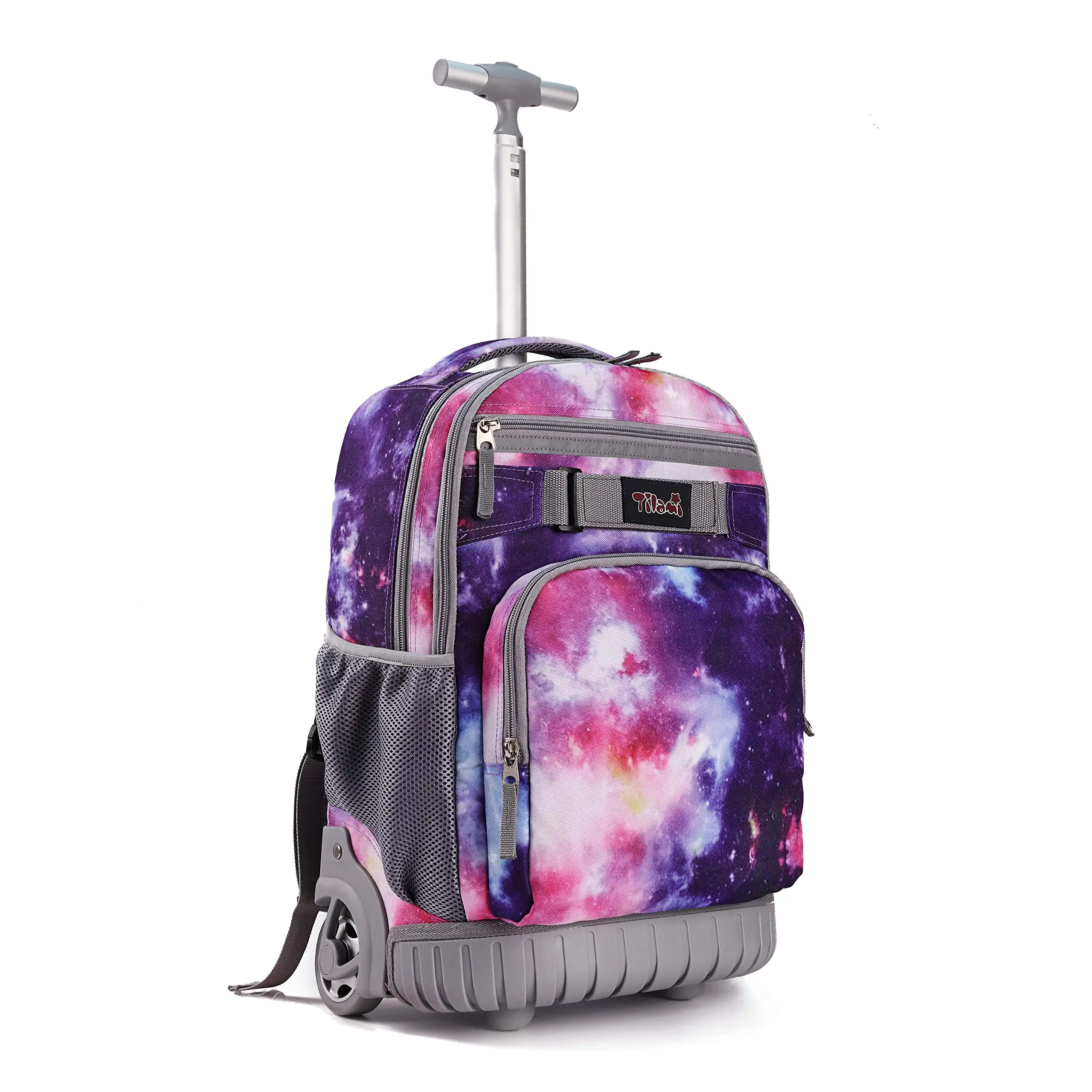 Tilami Rolling Backpack 18 inch Wheeled Backpack School College Student Travel Trip Boys and Girls, Galaxy Purple