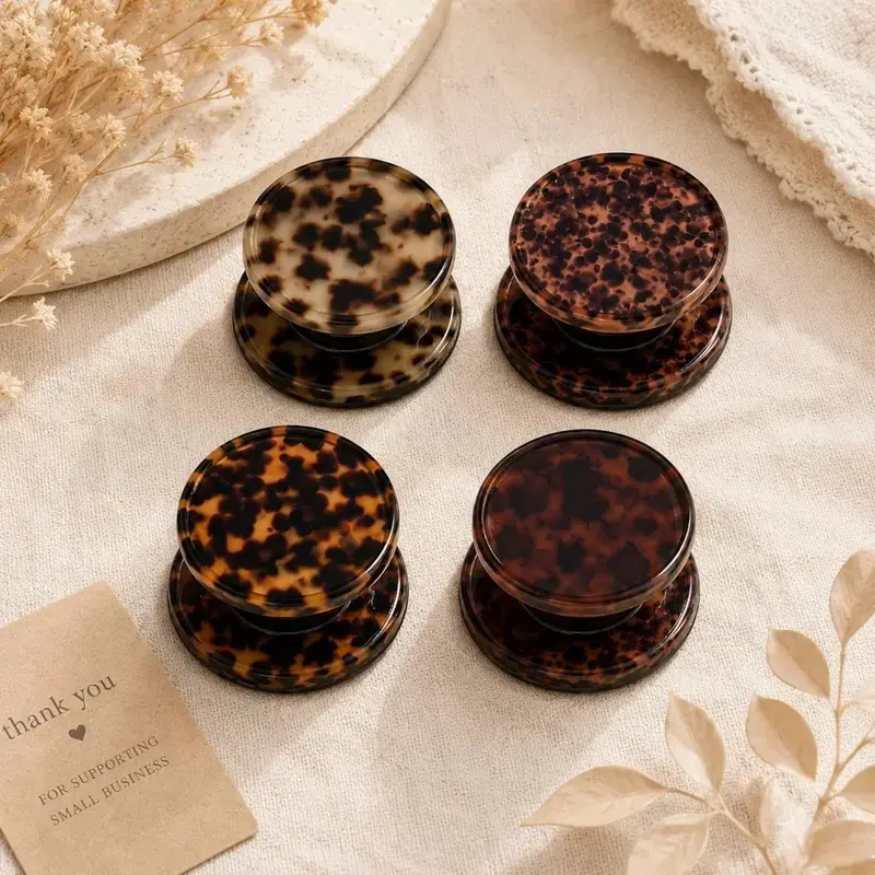 Aesthetic Tortoiseshell Printed Magnetic Phone Grip for MagSafe iPhone Cases Glossy Flat 2D Printed Vintage Pattern Phone Holder Desk Stand Removable Phone Socket Gift