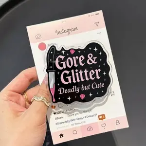 Gore & Glitter Deadly But Cute with MagSafe Phone Grip, Horror Aesthetic Magnetic Phone Holder, Kawaii Scary Fan Gift , Kindle Accessories sticky Baby mount Library Card Flower-Shaped Multi-Functional Stand Universal Car Spooky Bat Adjustable