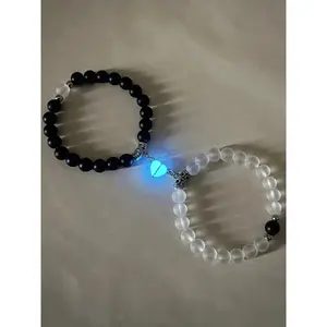 Glow in The Dark Heart Design Charm Beaded Bracelet, Fashion Accessories for Men & Women, Magnetic Charm Bracelet for Party, Trendy Jewelry for Gift, Heart Shaped Bracelet