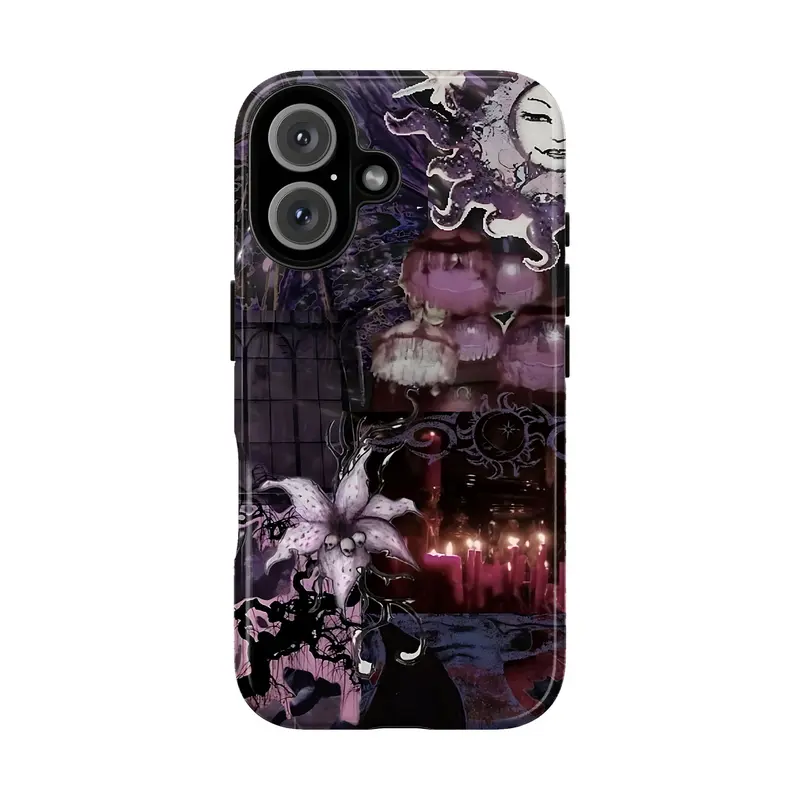 Celestial Gothic Phone Case – Dark Aesthetic Purple Moon Phone Cover for iPhone 17 16 15 14 13 12 11 Pro Max X XR XS & SS Galaxy S25 S24 S23 S22 S21 |   Fantasy Witchy Vibes, Spooky Mystical Moonlight & Lily Flower |   Gift for Her Women Girls