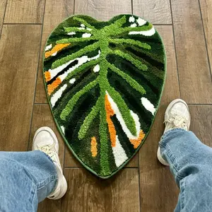 Habitatt New Leaf Rug for Home Decoration, Designer Rugs, Soft and Fluffy Rugs for Bedroom Living Room Bathroom, Mats Carpets, Home Essentials, Non-slip, Home Decor, Decorative Carpet for Home, Cozy Bedroom Oval