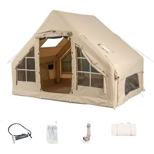 4 Season Oxford Log Cabin Inflatable Camping Tent with Hand Pump, Easy Setup, Waterproof & Windproof Shelter, Portable Air Tent for Hiking, Fishing Outdoor Campsite Adventure
