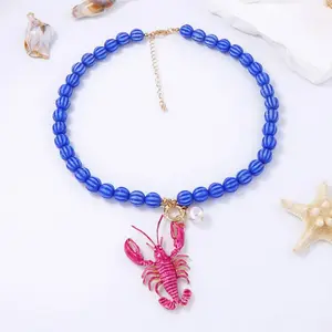 2025 New Ocean Style Pendant Necklace Animals Lobster Pendant Necklace for Women Summer Beach Party Jewelry Gifts