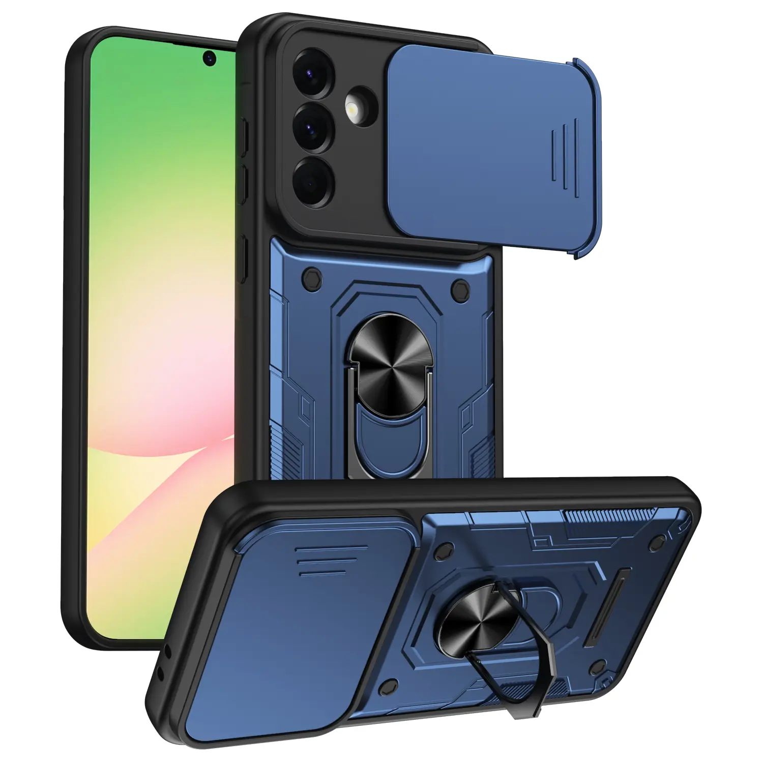 MECHA-STYLE,Heavy Duty Polycarbonate Cellphone Case - Impact Protection, 360° Rotating Kickstand, Slide Camera Privacy Cover, Built-in MagSafe Magnet, 100+ Angle Adjustment Handheld Devices Accessory for SAMSUNG A/S series(Black/Blue/Red/Purple/Orange)
